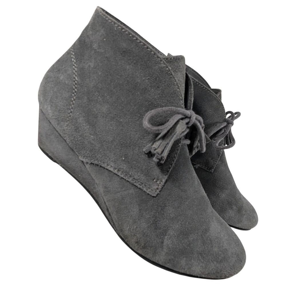 CROWN VINTAGE! DOVE GRAY GENUINE SUEDE LEATHER LACE-UP WEDGES, BOOTS! SZ 8.5M